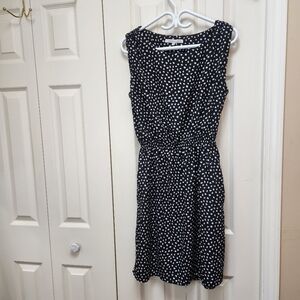 [L] Black & White Polka Dot Sleeveless Mini Dress Sz Large Pockets Catherine Mal